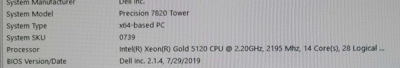 Dell 7820 Xeon Gold 5120 2.20GHz 32GB 480GB SSD + 3TB HDD, 950W, K2200 GPU _