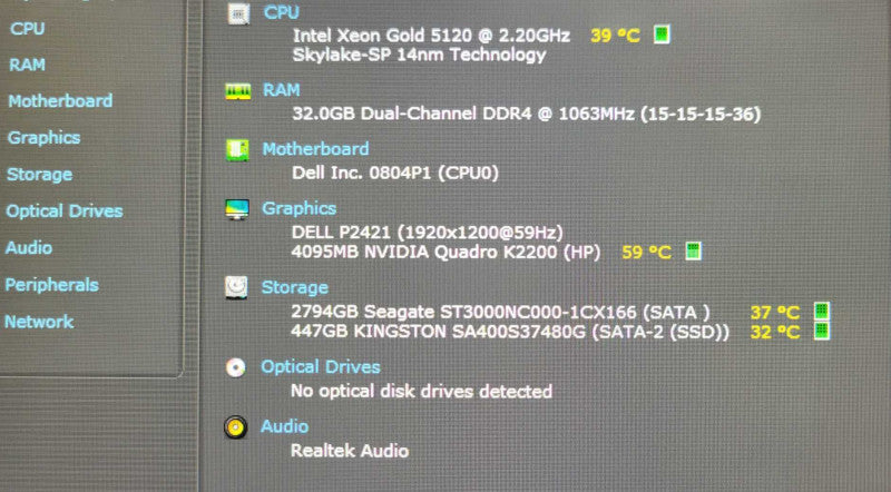 Dell 7820 Xeon Gold 5120 2.20GHz 32GB 480GB SSD + 3TB HDD, 950W, K2200 GPU _