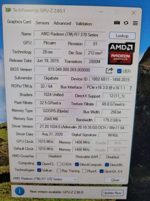 GIGABYTE AMD Radeon R7 370 2GB PCIE %