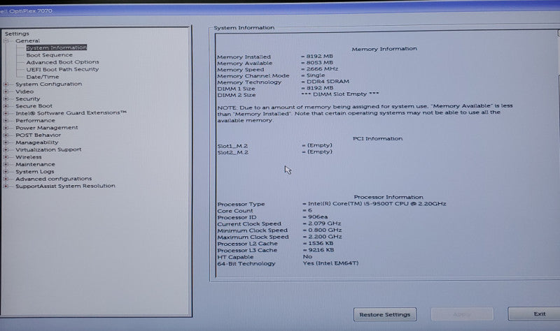 Dell OptiPlex 7070 Micro Intel i5-9500T@2.20GHz 8GB RAM NO-HDD/SSD TESTED Q