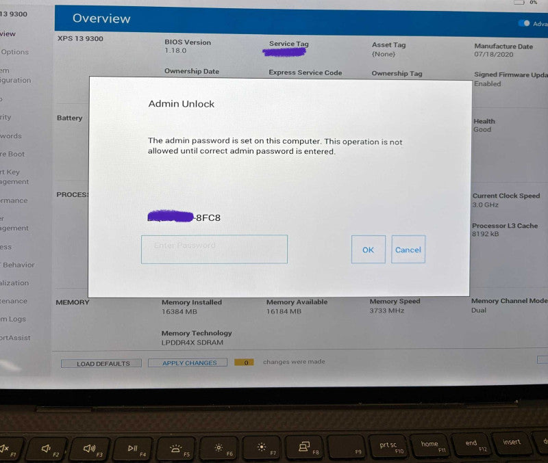 Dell XPS 13 9300 4K TOUCH i7-1065G7 BIOS Locked For Parts/Repair READ!  Lap200