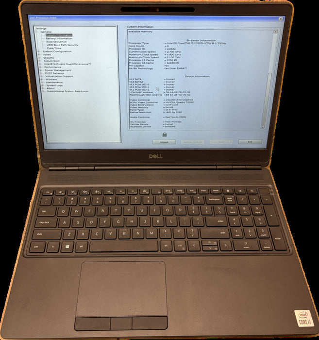 Dell Precision 7550 i7-10850H QUADRO T2000 BIOS Lock For Parts/Repair READ! Q Lap200
