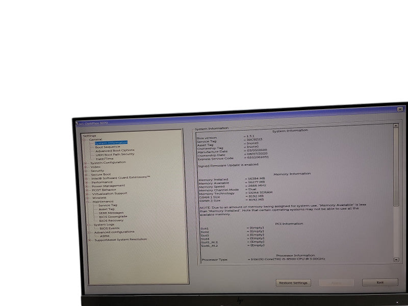 Dell OptiPlex 3070 MT i5 - 9500 @ 3.00GHz 16GB DDR4 Ram θ