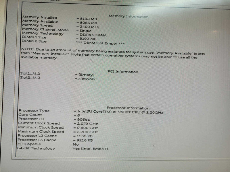 Dell OptiPlex 3070 USFF i5-9500T 2.20GHz 8GB RAM - NO HDD Q