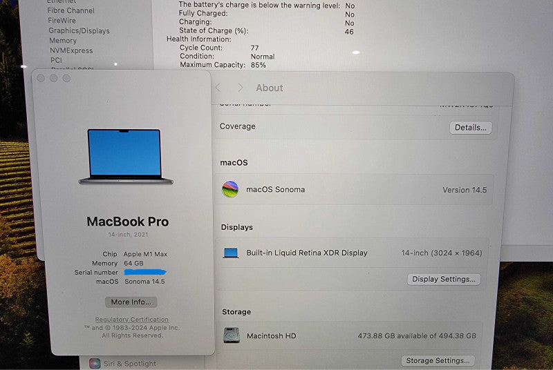 Apple MacBook Pro A2442 | M1 Max | 64GB DDR5 | 24-Core GPU | 512GB SSD READ
