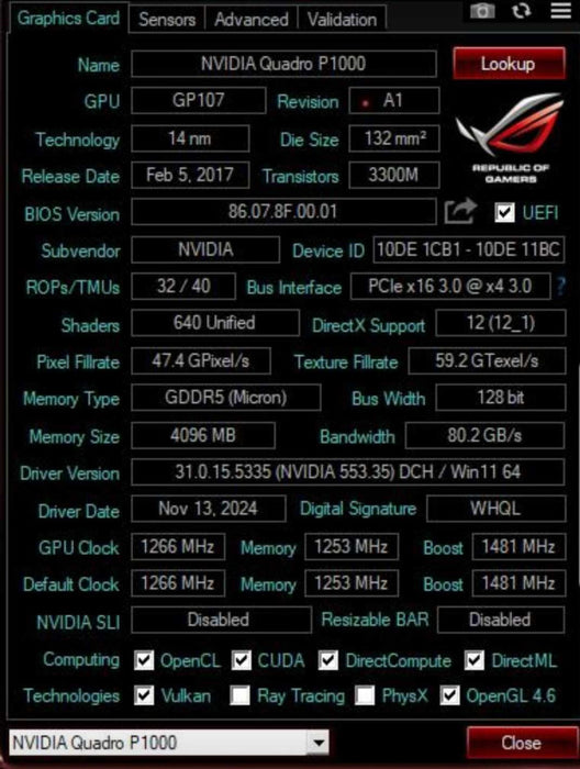 NVIDIA Quadro P1000 4GB GDDR5 - Graphics Card Low Profile