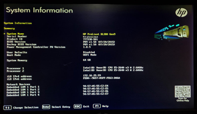 HP ProLiant DL380 Gen9 2x Xeon E5-2640 v3 64GB DDR4 P440ar - No HDD