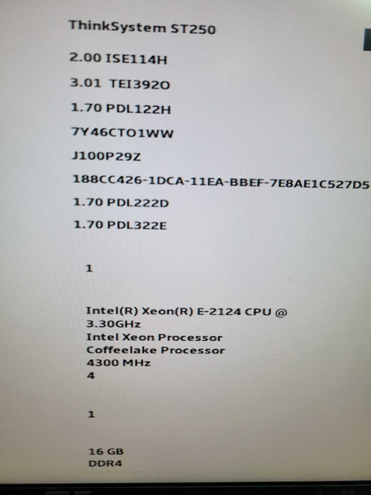 Lenovo ThinkSystem ST250 - Xeon E-2124 16GB DDR4 NO HDD 250W PSU %