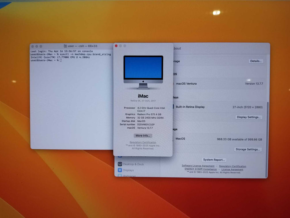 Apple iMac 2017 27" Retina 5K Intel i7-7700K CPU 4.20GHz 32GB RAM 1TB Storage