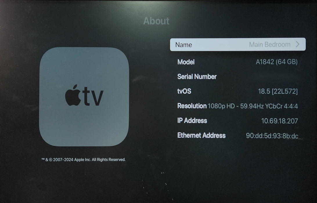 Apple TV 4K (1st generation) 64GB A1842, No Remote