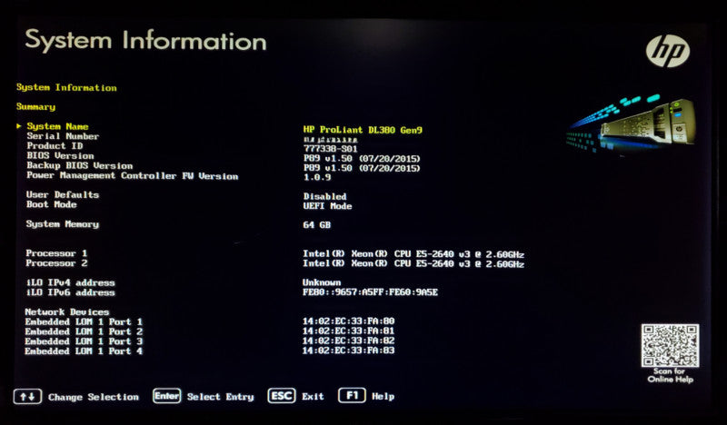 HP ProLiant DL380 Gen9 2x Xeon E5-2640 v3 64GB DDR4 P440ar - No HDD