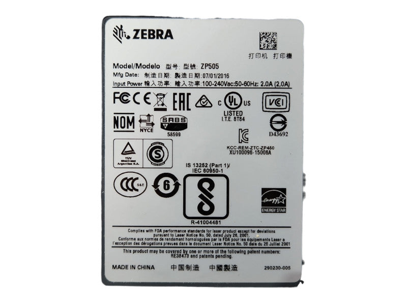 Zebra ZP505 Thermal Label Printer w/ Power Supply Base ZP505-0503-0020