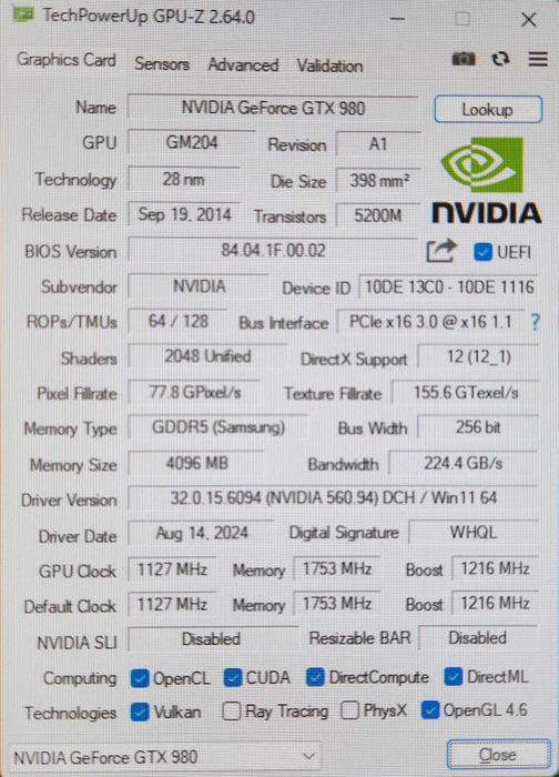 NVIDIA GeForce GTX980 4GB GDDR5 PCI Express 3.0 Graphics Card