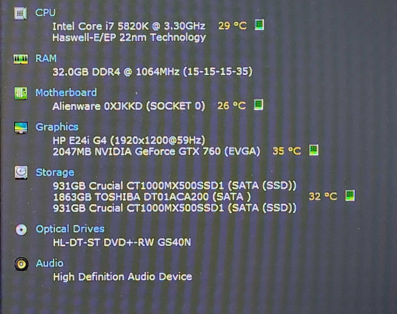Alienware Area-51 R2, i7-5820K, 32GB DDR4, 2x 1TB SSD & 2TB HDD, GTX760