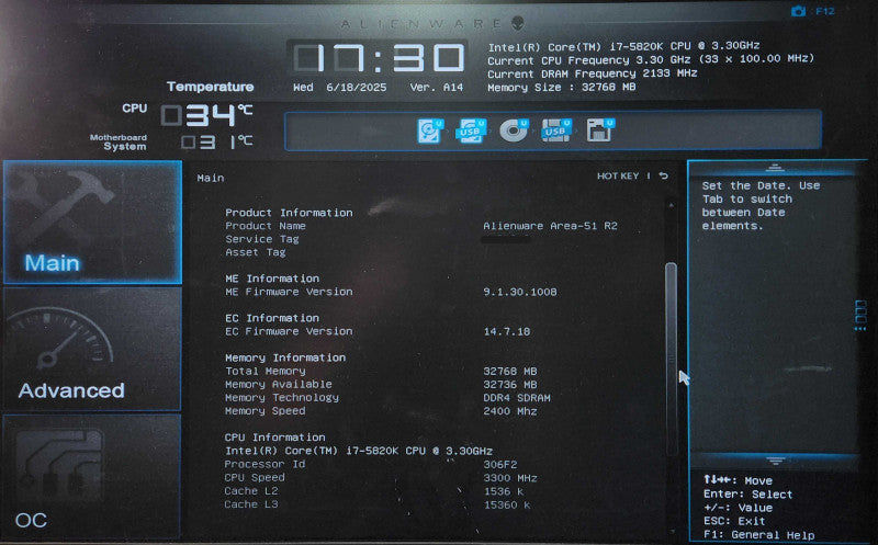 Alienware Area-51 R2, i7-5820K, 32GB DDR4, 2x 1TB SSD & 2TB HDD, GTX760
