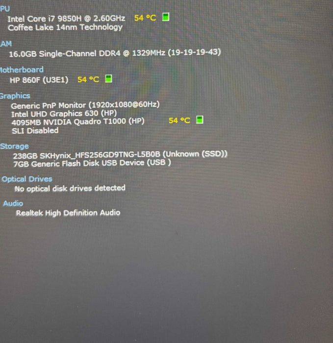 HP ZBook 15 G6 i7-9850H@2.6GHz QUADRO T1000 4GB GPU 16GB RAM 256GB SSD READ  Lap200
