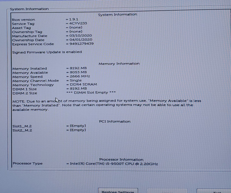 Dell OptiPlex 7070 Micro Intel i5-9500T@2.20GHz 8GB RAM NO-HDD/SSD  Q