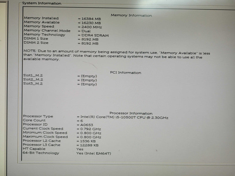 Dell OptiPlex 7080 USFF i5-10500T @ 2.30GHz 16GB RAM - No HDD Q