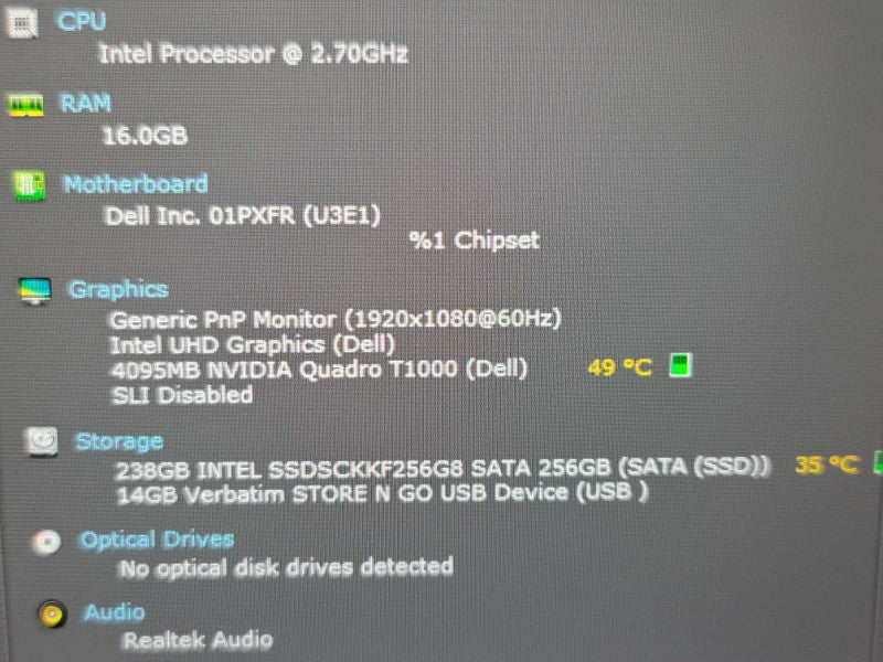 Dell Precision 7550 i7-10850H 16GB Quadro T1000 256GB SSD  β Lap200