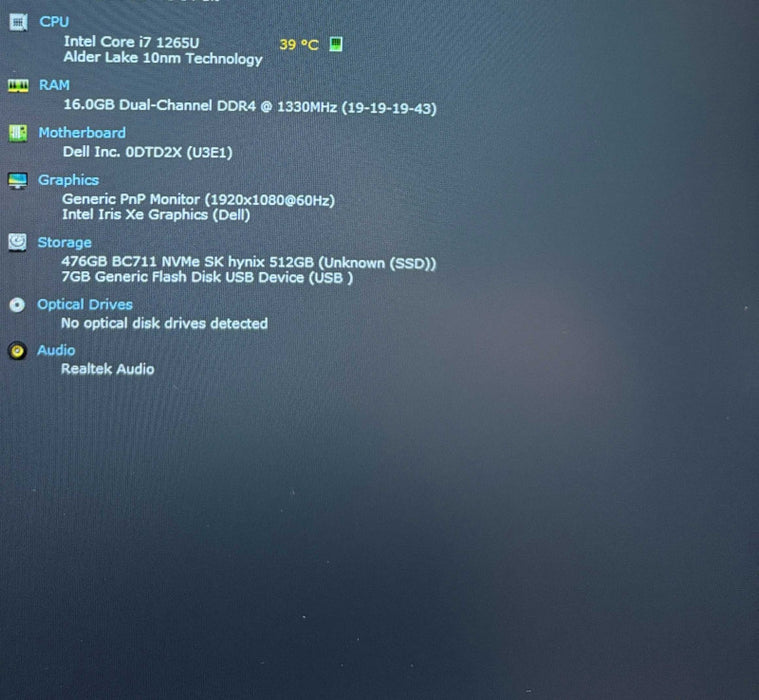 Dell Latitude 5530 Core i7-1265U@1.8GHz 16GB RAM 512GB SSD  Lap200