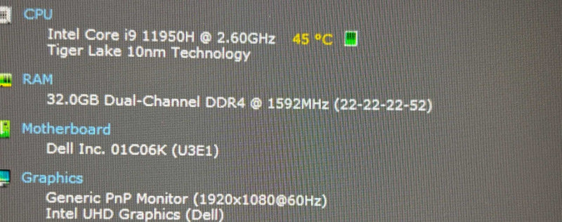 Dell Precision 7560 i9-11950H@2.6GHz RTX A4000 8GB GPU 32GB RAM 256GB SSD  Lap200