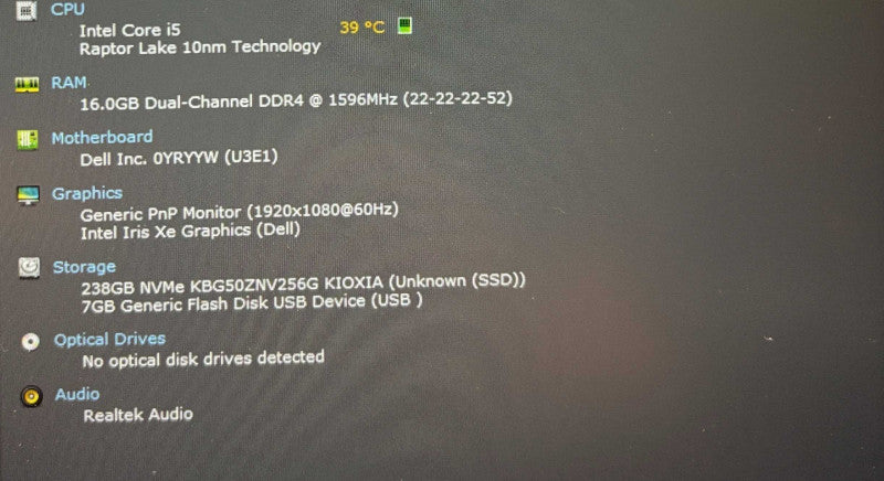 Dell Latitude 5540 Core i5-1345U@1.6GHz 16GB RAM 256GB SSD  Lap200