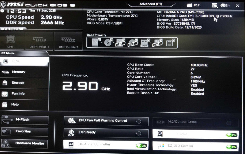 Custom Tower with MSi B460M-A PRO, Intel i5-10400 CPU 2.90GHz , 16GB RAM