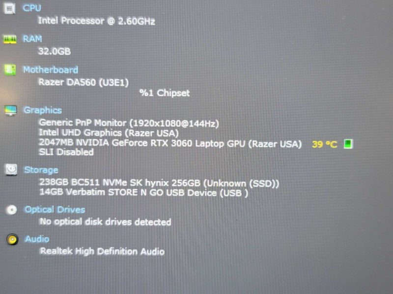 Razer Blade 15" Base 2021 i7-10750H 32GB DDR4 RTX 3060 256GB SSD READ β Lap200