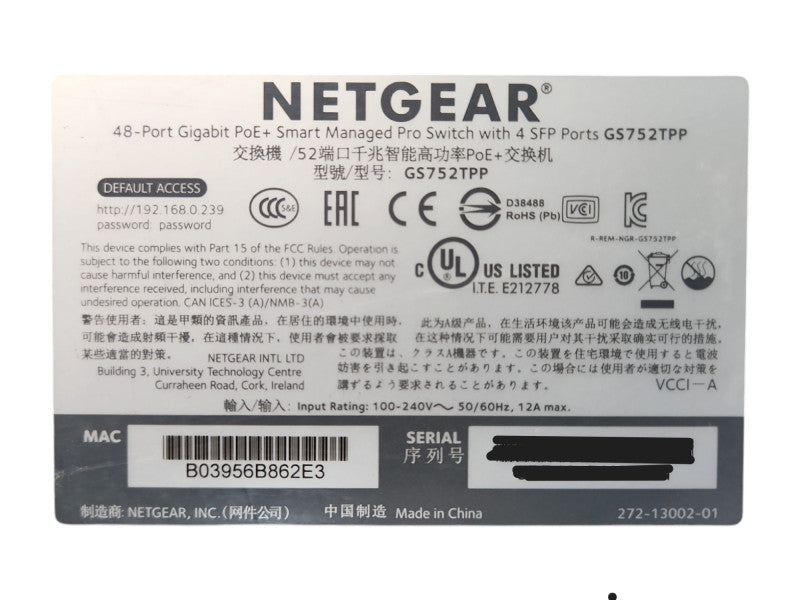 Netgear GS752TPP 48-Port Gigabit PoE + Smart Managed Pro Switch w/ 4 SFP