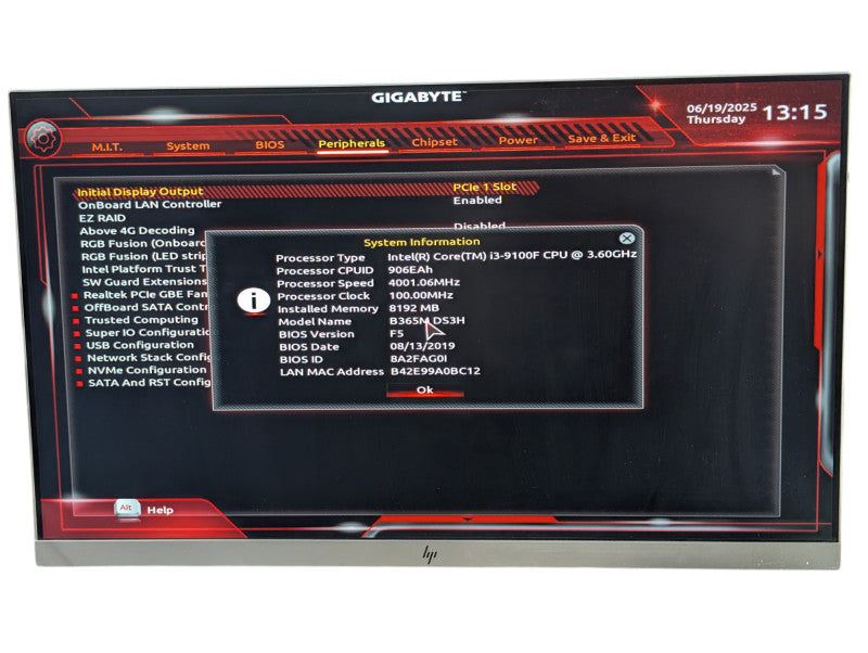 GIGABYTE B365M DS3H Intel Core i3-9100F 16GB RAM Combo  -