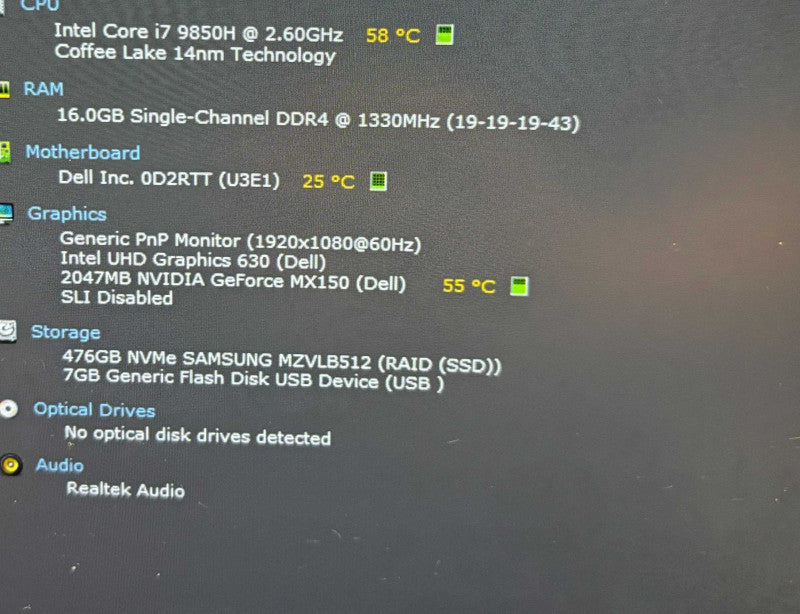 Dell Latitude 5401 i7-9850H@2.6 GeForce MX150 2GB GPU 16GB RAM 512SSD READ  Lap200