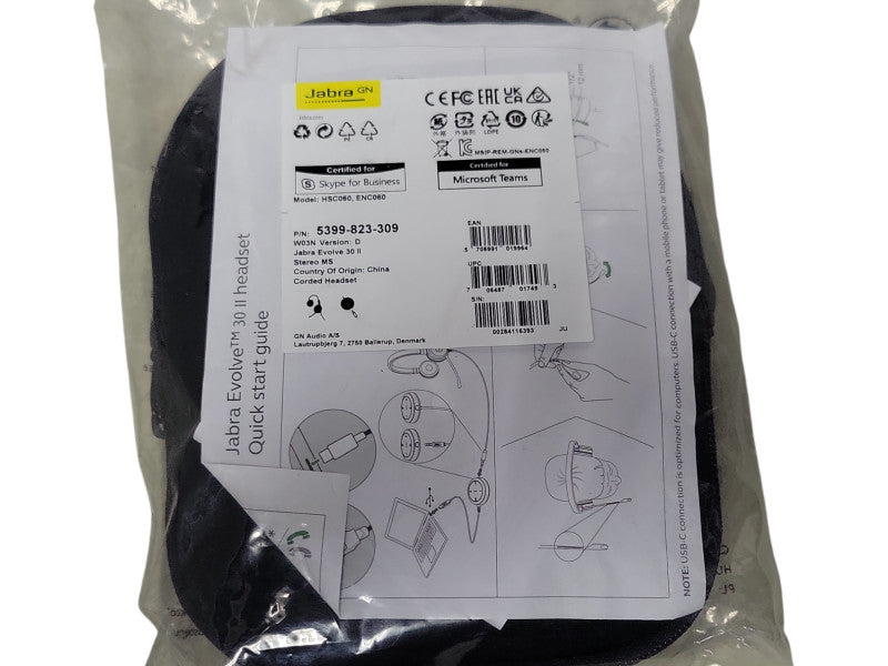 JABRA USB EVOLVE 30 II Stereo MS Headset Model HSC060 ENC060 5399-823-309 _