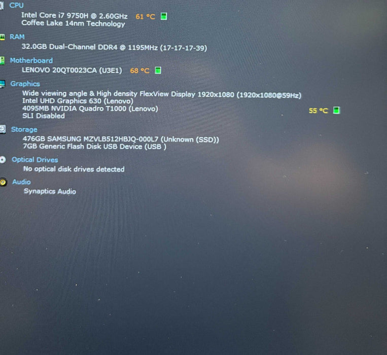 Lenovo ThinkPad P1 i7-9750 QUADRO T1000 GPU 32GB RAM 512SSD French Keyboard  Lap200