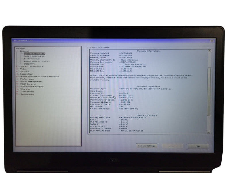Dell Precision 7710 Workstation  Xeon E3-1535M  32GB 480SSD P530 GPU ! Lap200