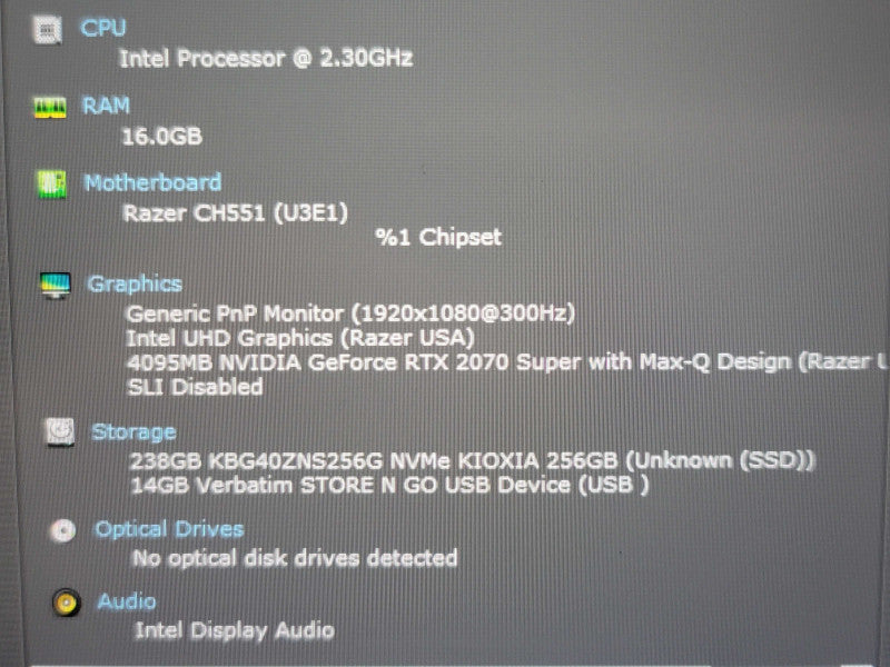 Razer Blade Adv. 2020 i7-10875H 16GB DDR4 GTX 2070 SUPER FOR PARTS/REPAIR β Lap200