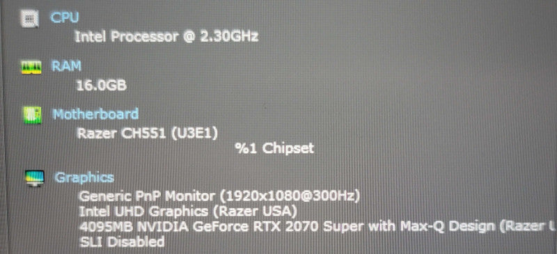 Razer Blade Adv. 2020 i7-10875H 16GB DDR4 GTX 2070 SUPER FOR PARTS/REPAIR β Lap200