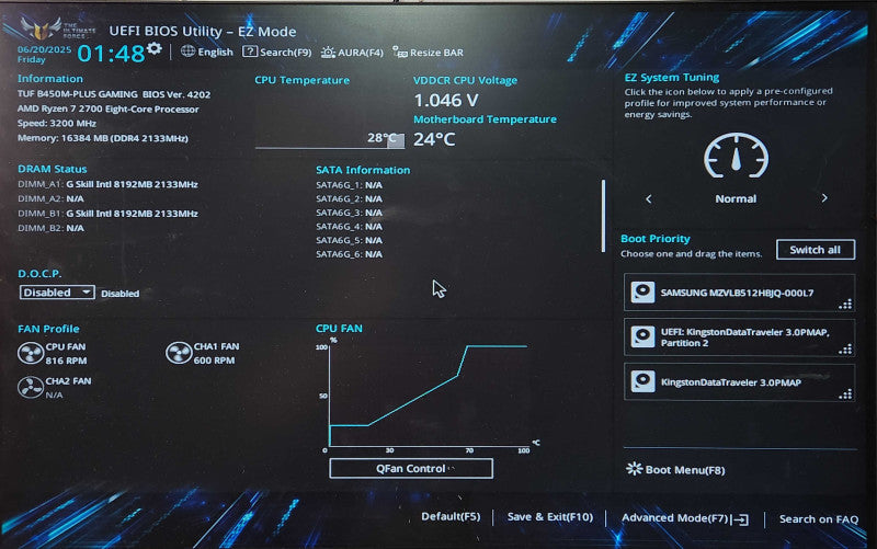 Custom PC, B450M-PLUS, AMD Ryzen 7 2700, 16GB DDR4, 512GB NVMe, 1070Ti