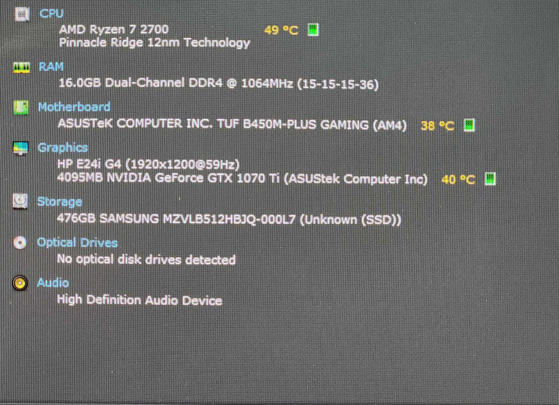 Custom PC, B450M-PLUS, AMD Ryzen 7 2700, 16GB DDR4, 512GB NVMe, 1070Ti