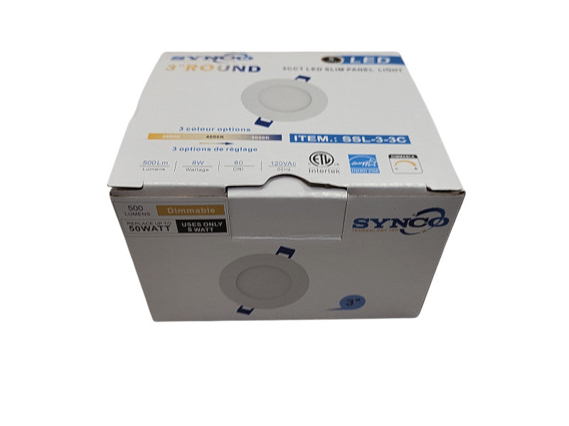 New Synco 3CCT LED Slim Panel light 3inch 8W round 4000K SSL-3-3C Q$