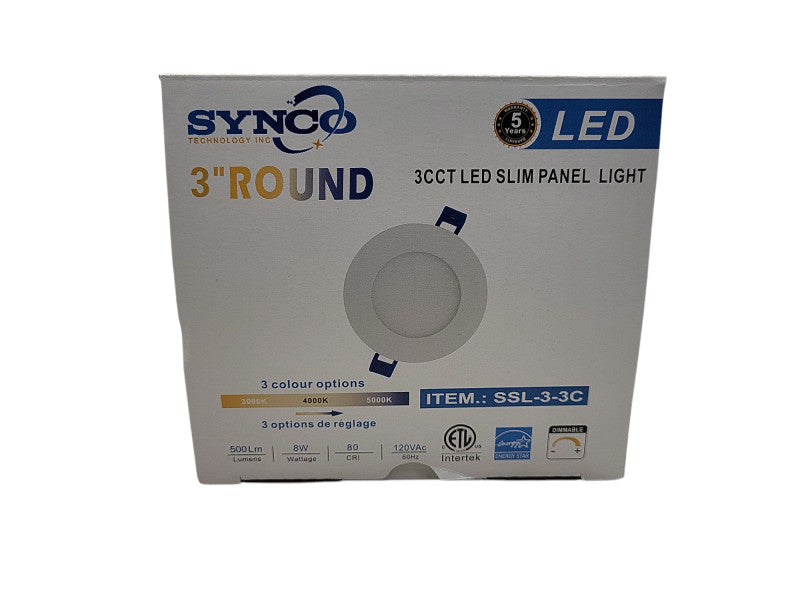 New Synco 3CCT LED Slim Panel light 3inch 8W round 4000K SSL-3-3C Q$