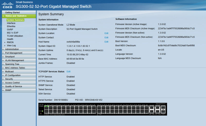 Cisco Small Business SG300-52 52-Port Gigabit Managed Switch %