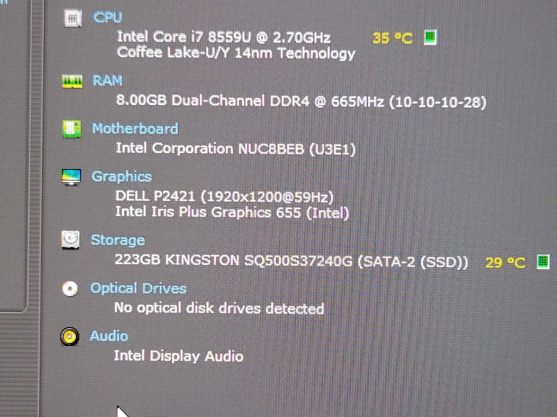 Intel NUC BOXNUC8i7BEH1 Core I7-8559U 2.70GHz, 8GB RAM 240GB SSD _