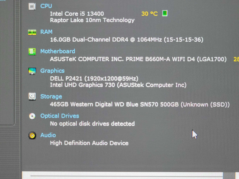 Custom/Asus Desktop, Core I5-13400 4.1GHz, 16GB DDR4, 500GB M.2 SSD _