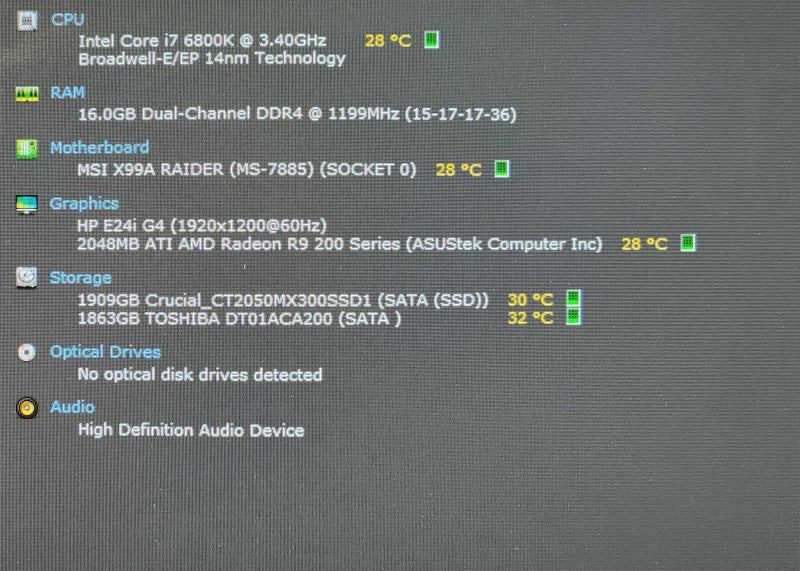 Custom PC, MSI X99A RAIDER, i7-6800K, 16GB DDR4, 2TB SSD & 2TB HDD, R9 200