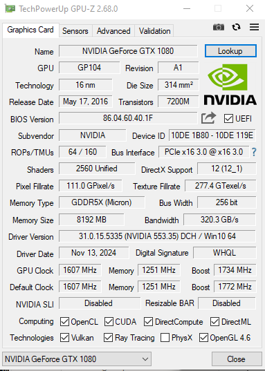 GIGABYTE GeForce GTX 1080 8GB GDDR5X Turbo OC Graphics Card