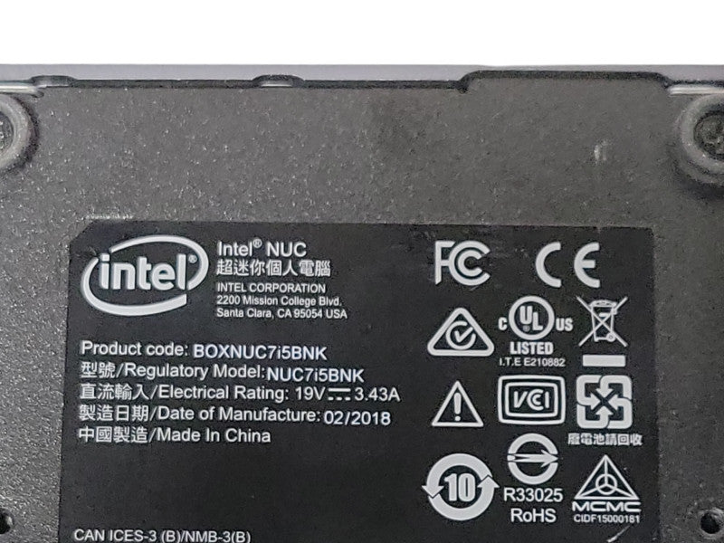 Intel NUC Mini PC (BOXNUC7i5BNK) Core i5-7260U 2.20GHz, 8GB RAM, 250GB SSD _