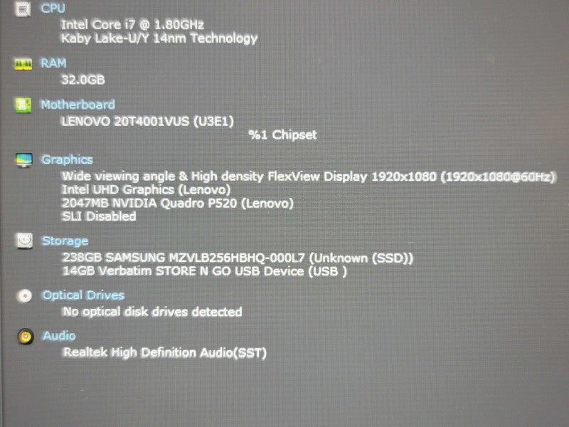 Lenovo ThinkPad P15s i7-10510U 32GB DDR4 Quadro P520 256GB SSD  β Lap200