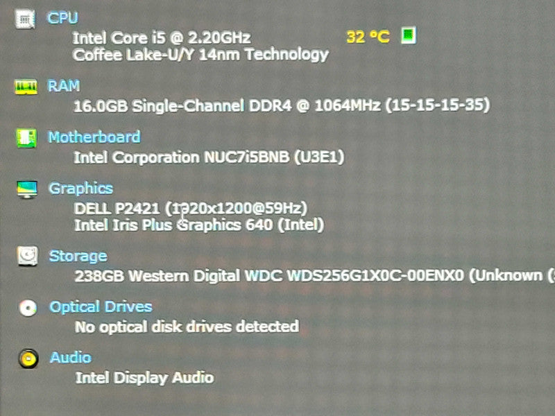 Intel NUC Mini PC (BOXNUC7i5BNK) Core i5-7260U 2.20GHz, 16GB RAM, 250GB M.2 _