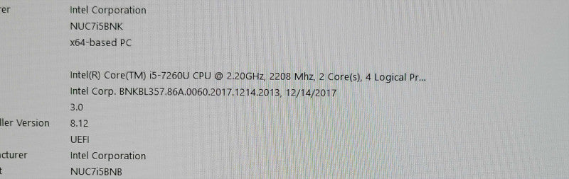 Intel NUC Mini PC (BOXNUC7i5BNK) Core i5-7260U 2.20GHz, 16GB RAM, 250GB M.2 _