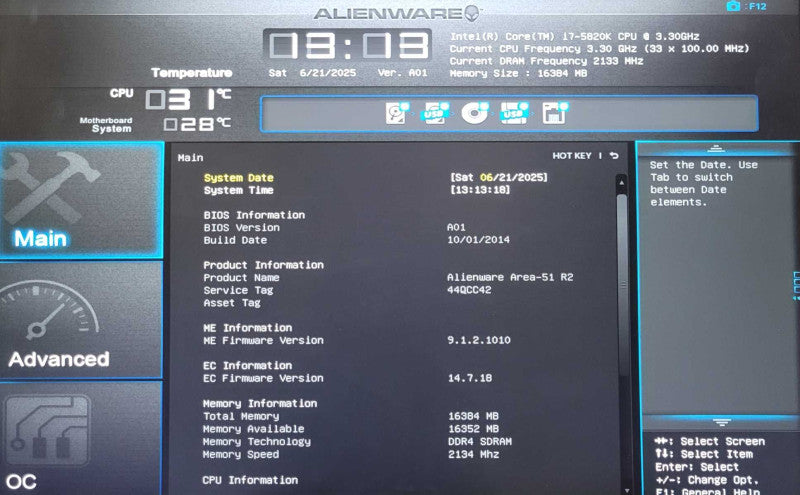 Alienware Area-51 R2, i7-5820K, 16GB RAM, 4TB HDD, GTX980, 850W PSU _